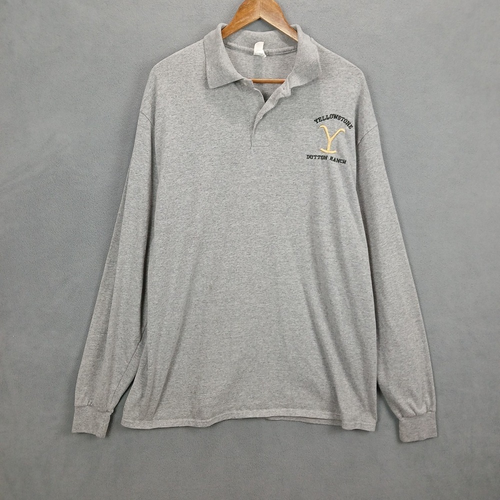 Jerzees SpotShield Rugby Shirt Mens XL Heather Gray Logo Yellowstone Tennis Golf